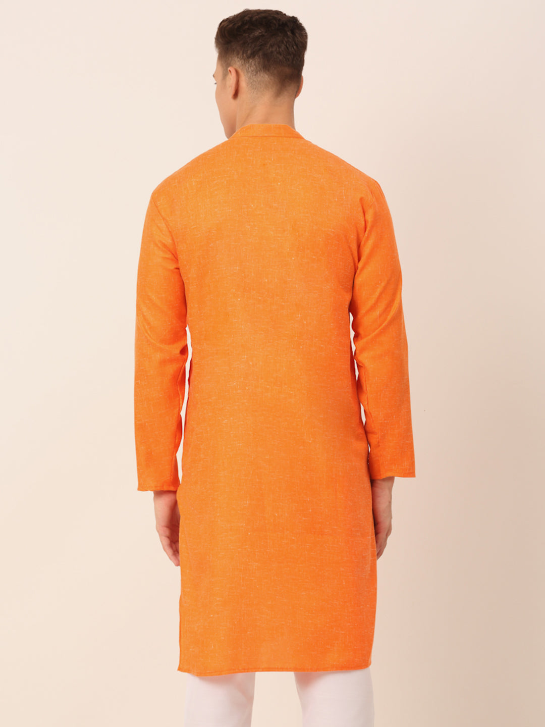 Jompers Men's Cotton Solid Kurta - Orange