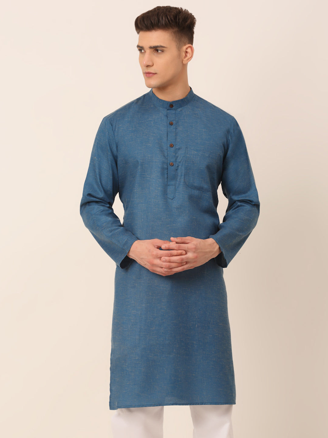 Jompers Men's Cotton Solid Kurta - Peacock
