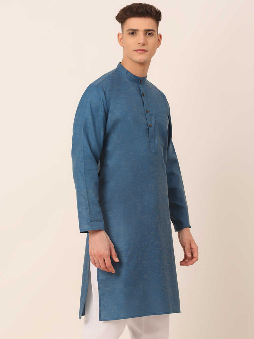 Jompers Men's Cotton Solid Kurta - Peacock