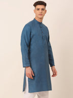 Jompers Men's Cotton Solid Kurta - Peacock