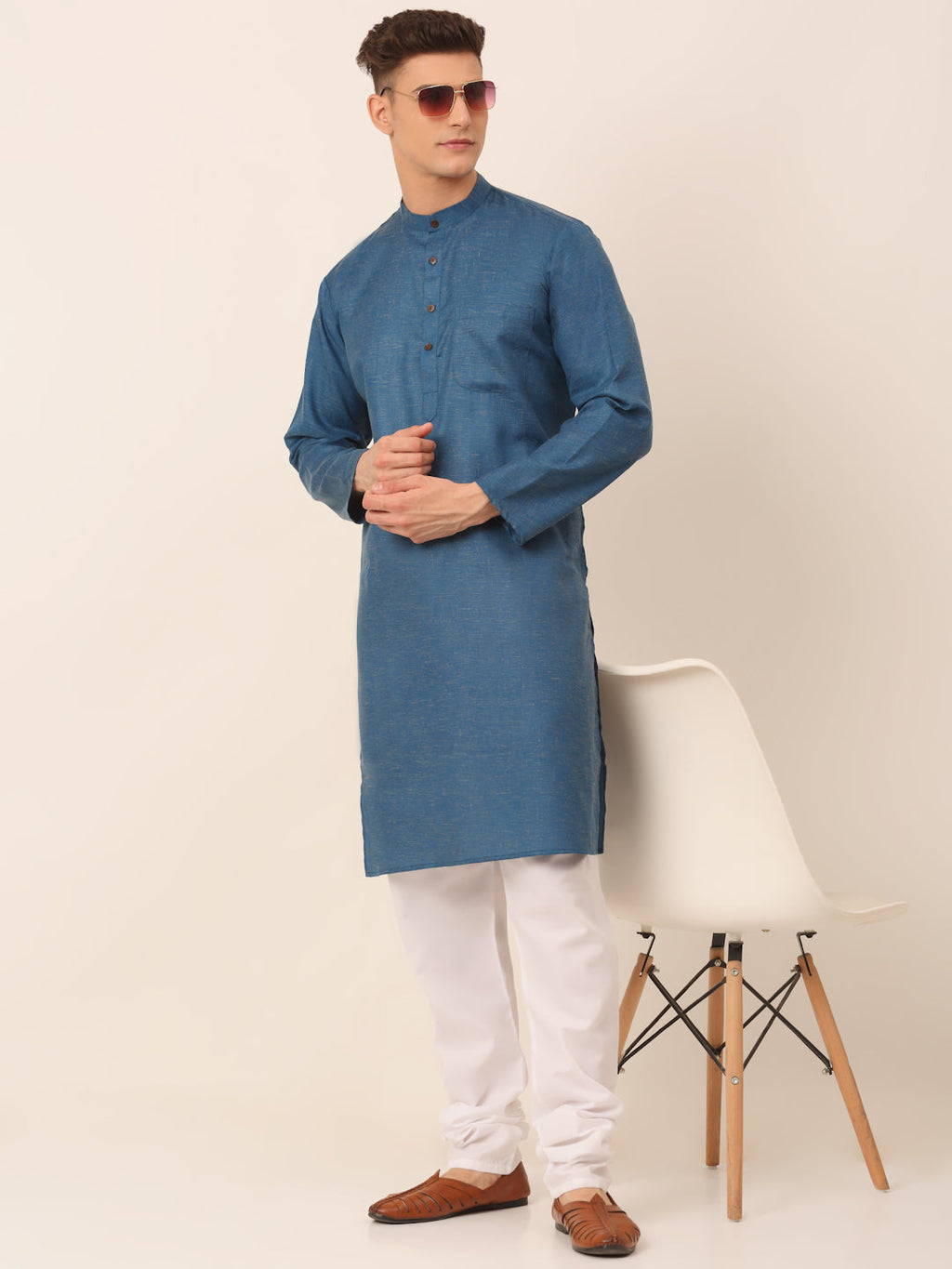 Jompers Men's Cotton Solid Kurta - Peacock
