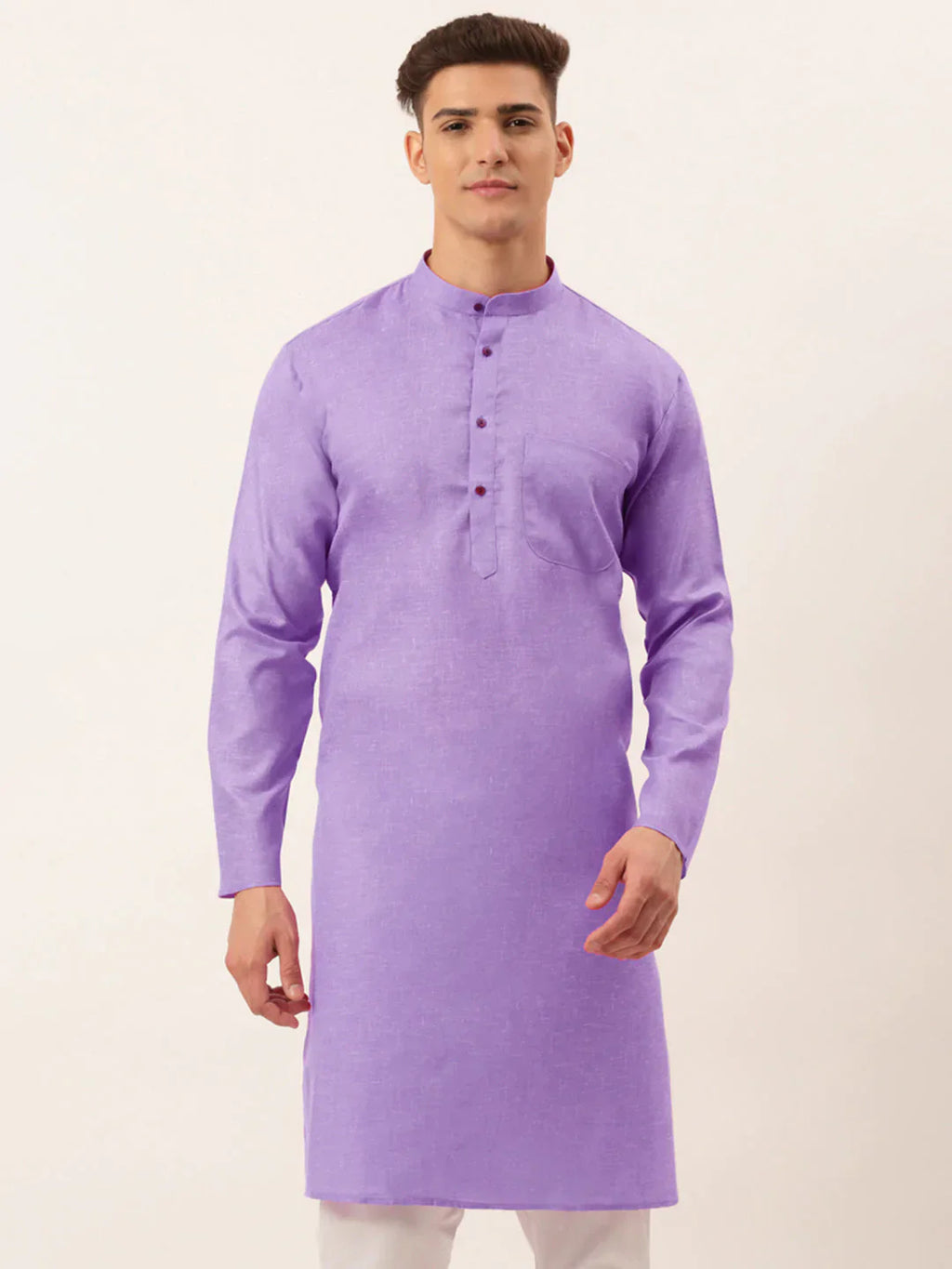Jompers Men's Cotton Solid Kurta - Purple