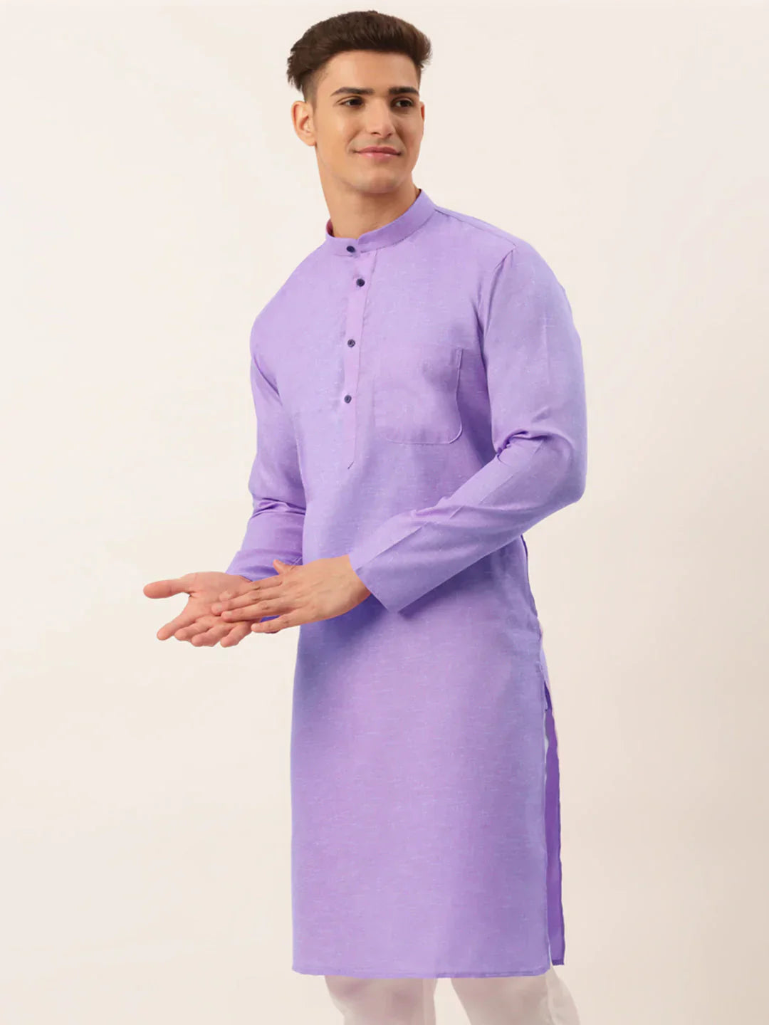 Jompers Men's Cotton Solid Kurta - Purple