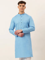 Jompers Men's Cotton Solid Kurta - Sky Blue