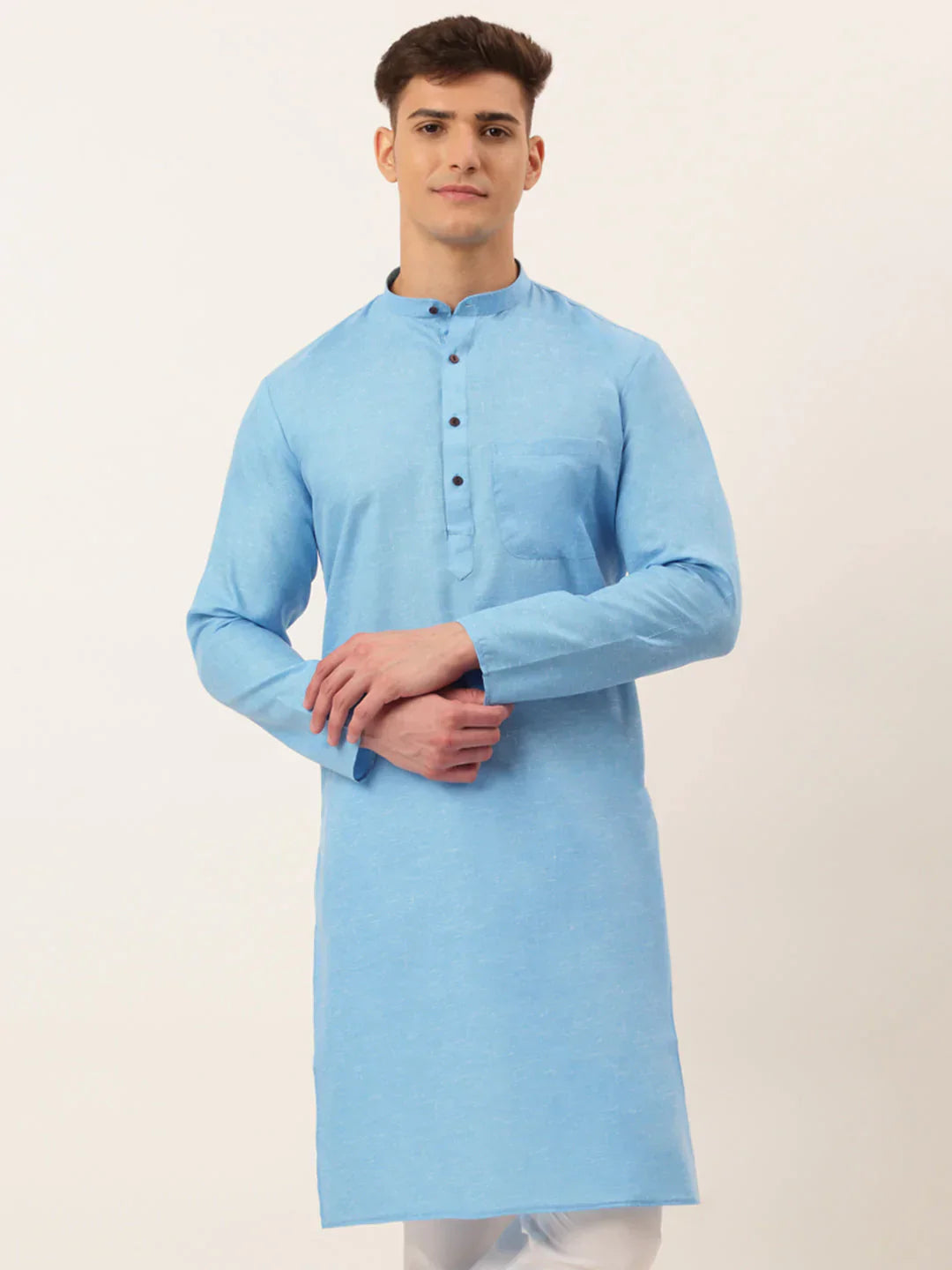 Jompers Men's Cotton Solid Kurta - Sky Blue