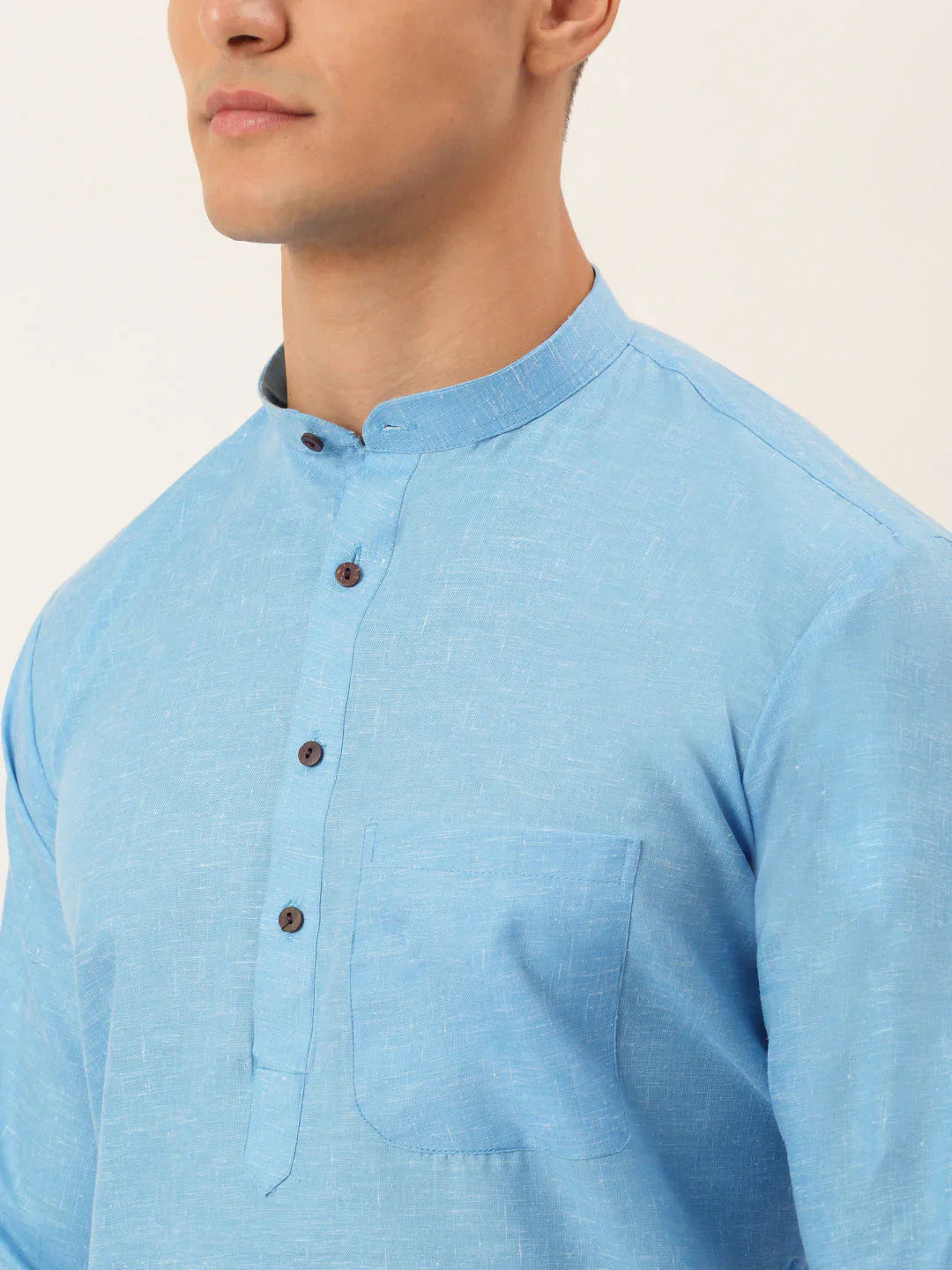 Jompers Men's Cotton Solid Kurta - Sky Blue