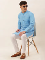 Jompers Men's Cotton Solid Kurta - Sky Blue