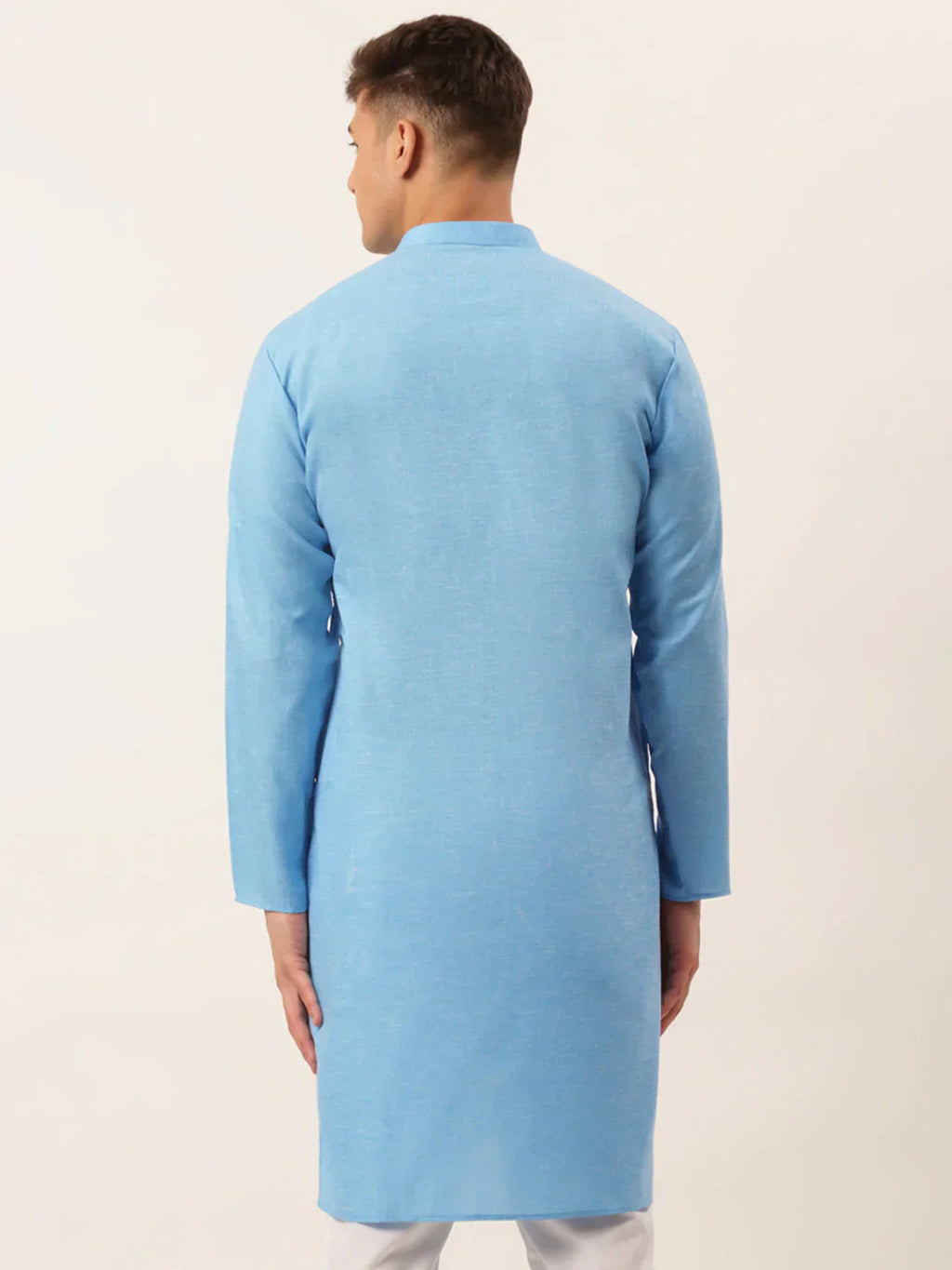 Jompers Men's Cotton Solid Kurta - Sky Blue