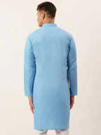 Jompers Men's Cotton Solid Kurta - Sky Blue