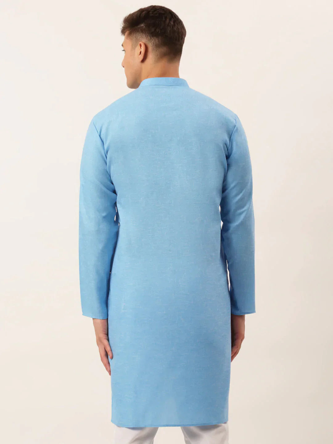 Jompers Men's Cotton Solid Kurta - Sky Blue