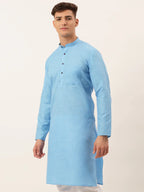 Jompers Men's Cotton Solid Kurta - Sky Blue