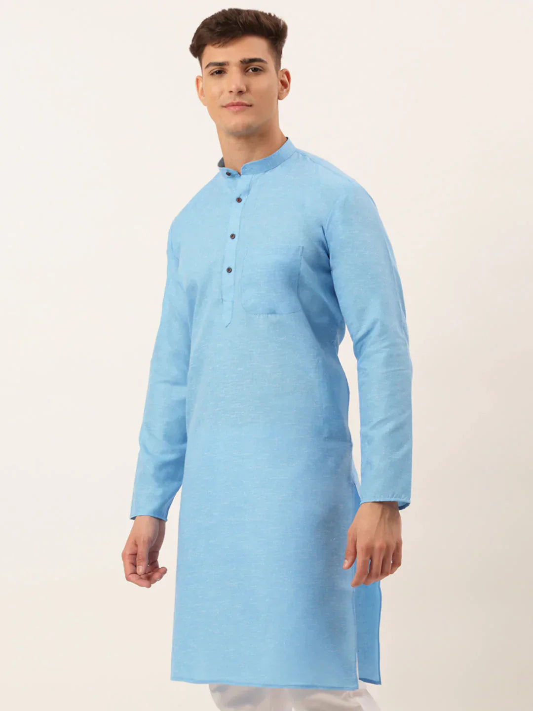 Jompers Men's Cotton Solid Kurta - Sky Blue