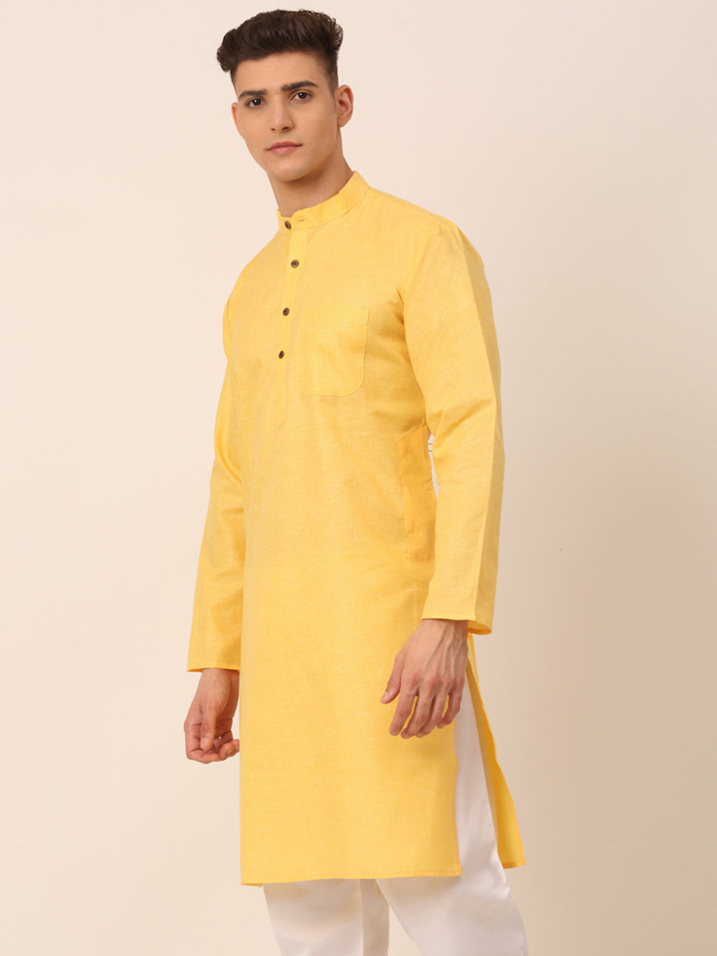 Jompers Men's Cotton Solid Kurta - Yellow