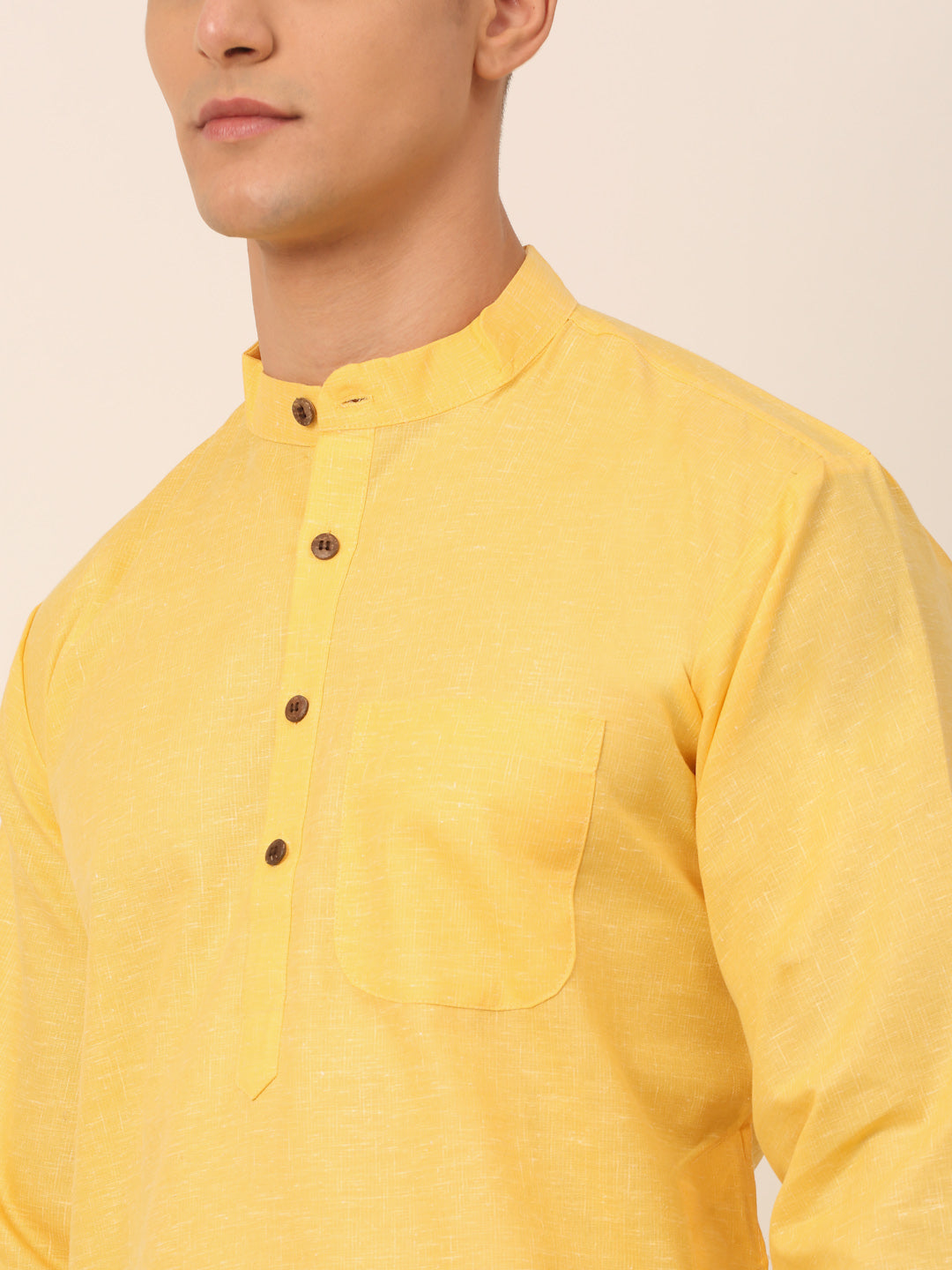 Jompers Men's Cotton Solid Kurta - Yellow