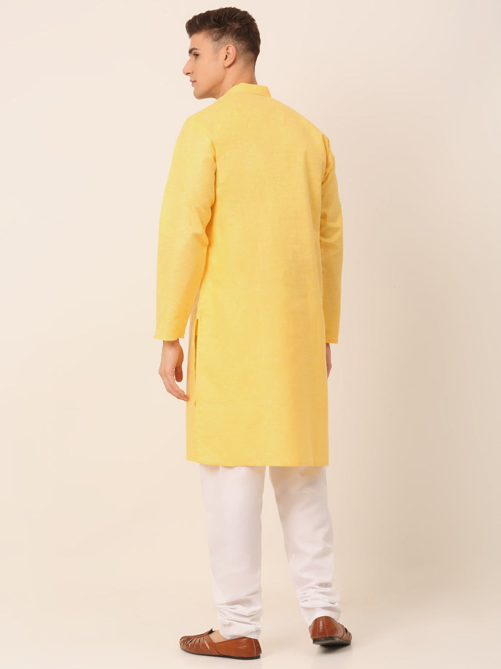 Jompers Men's Cotton Solid Kurta - Yellow