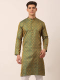 Jompers Men's Woven Design Jacquard Kurta - Green
