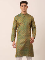 Jompers Men's Woven Design Jacquard Kurta - Green