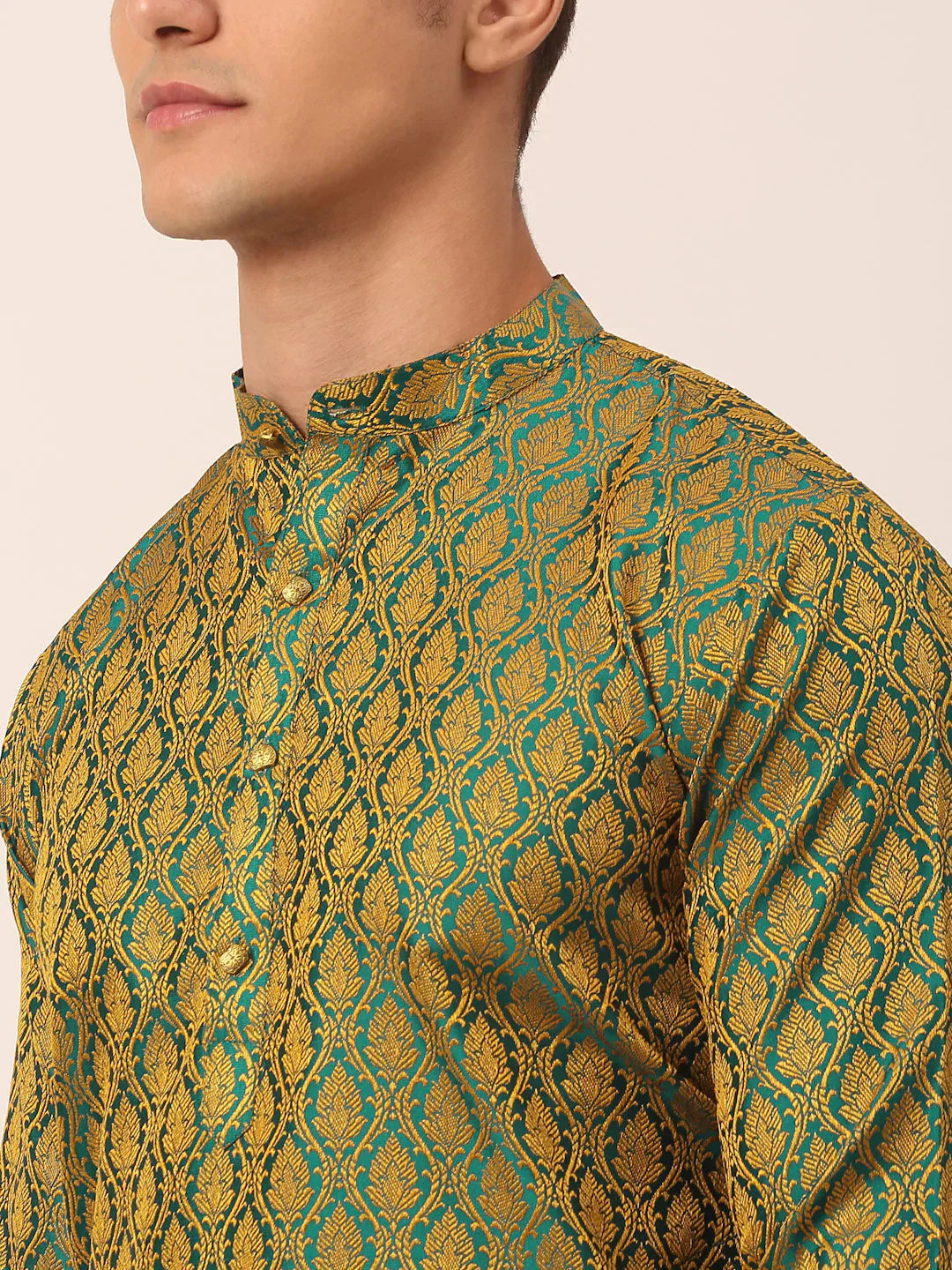 Jompers Men's Woven Design Jacquard Kurta - Green