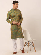 Jompers Men's Woven Design Jacquard Kurta - Green