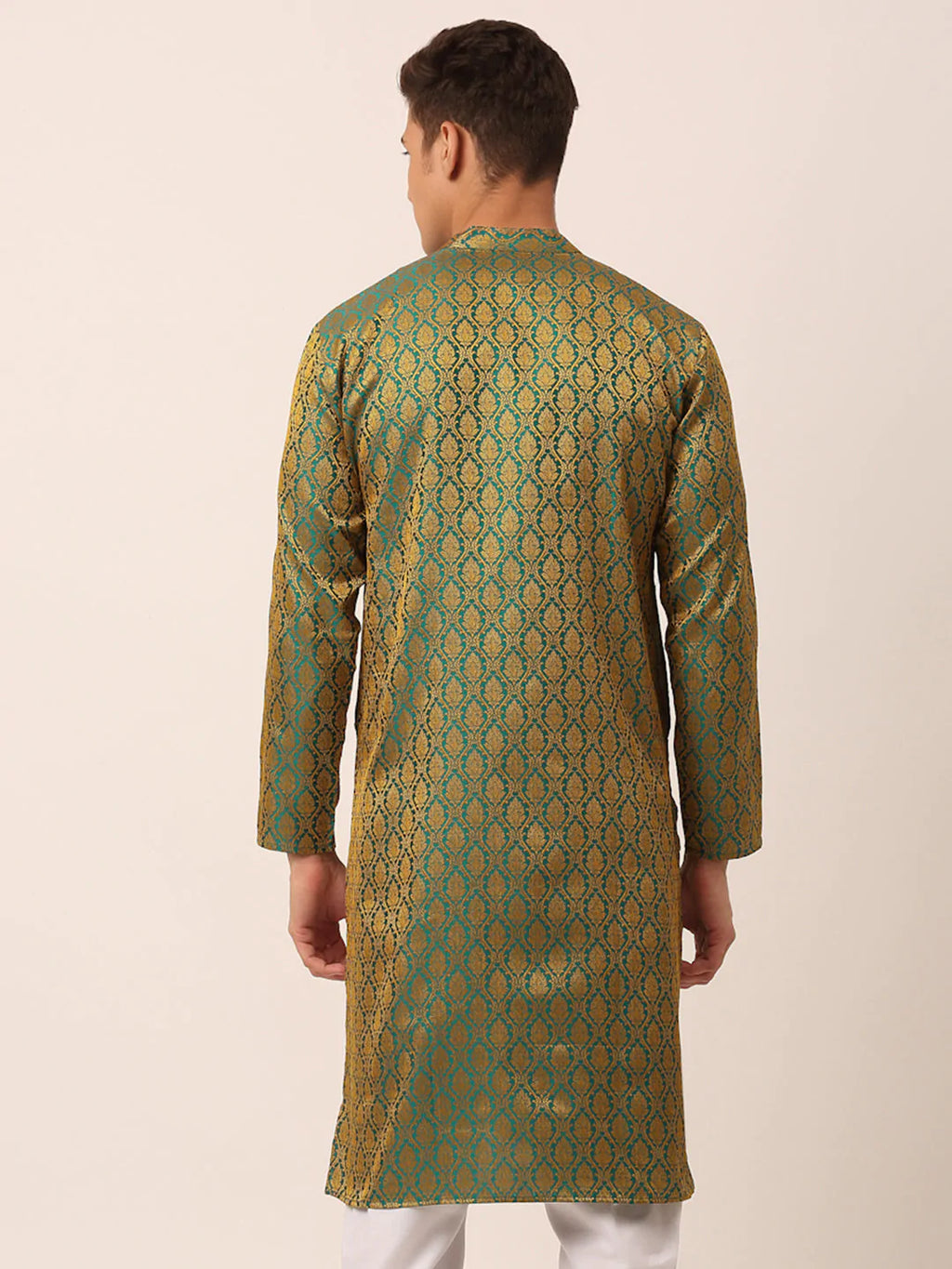 Jompers Men's Woven Design Jacquard Kurta - Green