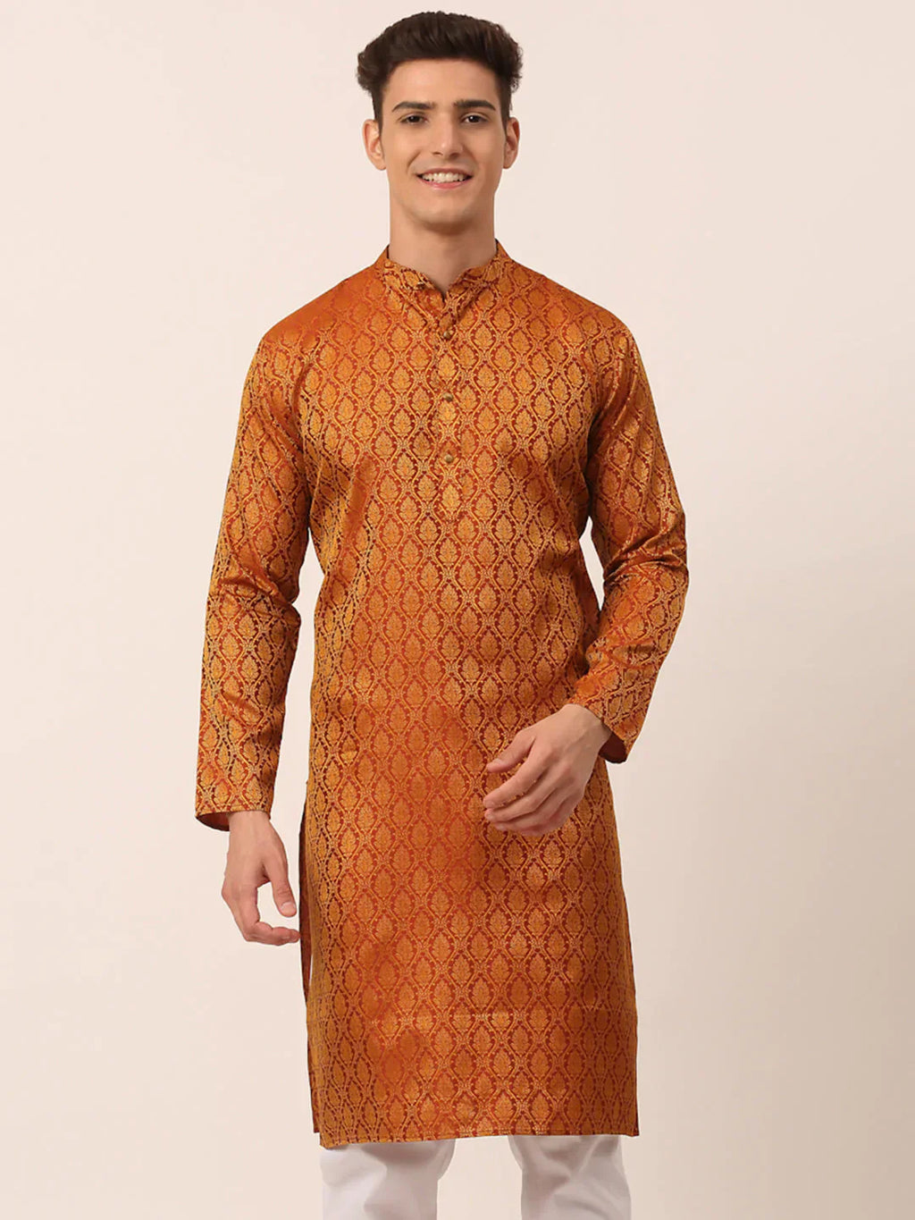 Jompers Men's Woven Design Jacquard Kurta - Maroon