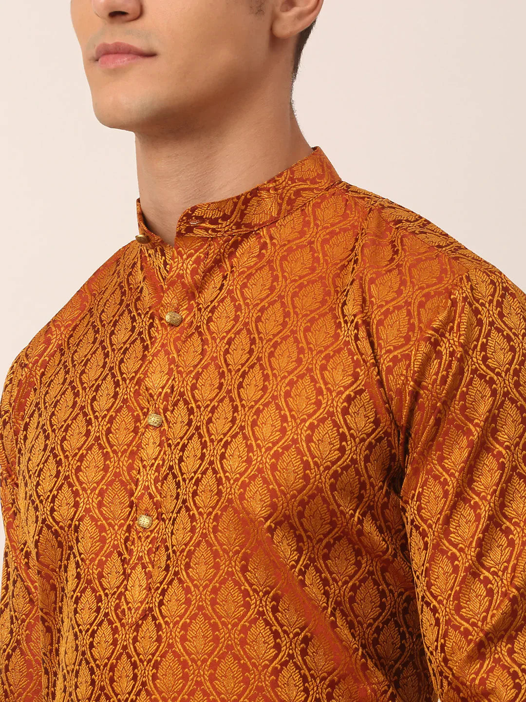 Jompers Men's Woven Design Jacquard Kurta - Maroon