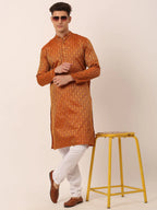 Jompers Men's Woven Design Jacquard Kurta - Maroon