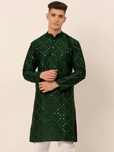 Jompers Men's Green Mirror Work Kurta Only