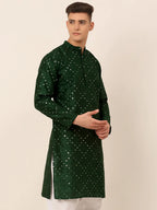 Jompers Men's Green Mirror Work Kurta Only