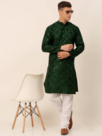 Jompers Men's Green Mirror Work Kurta Only