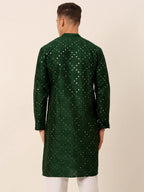Jompers Men's Green Mirror Work Kurta Only