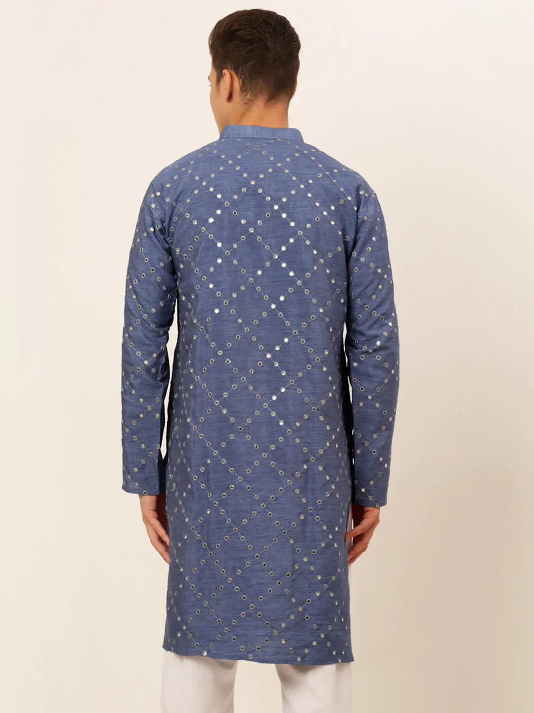 Jompers Men's Grey Mirror Work Kurta Only