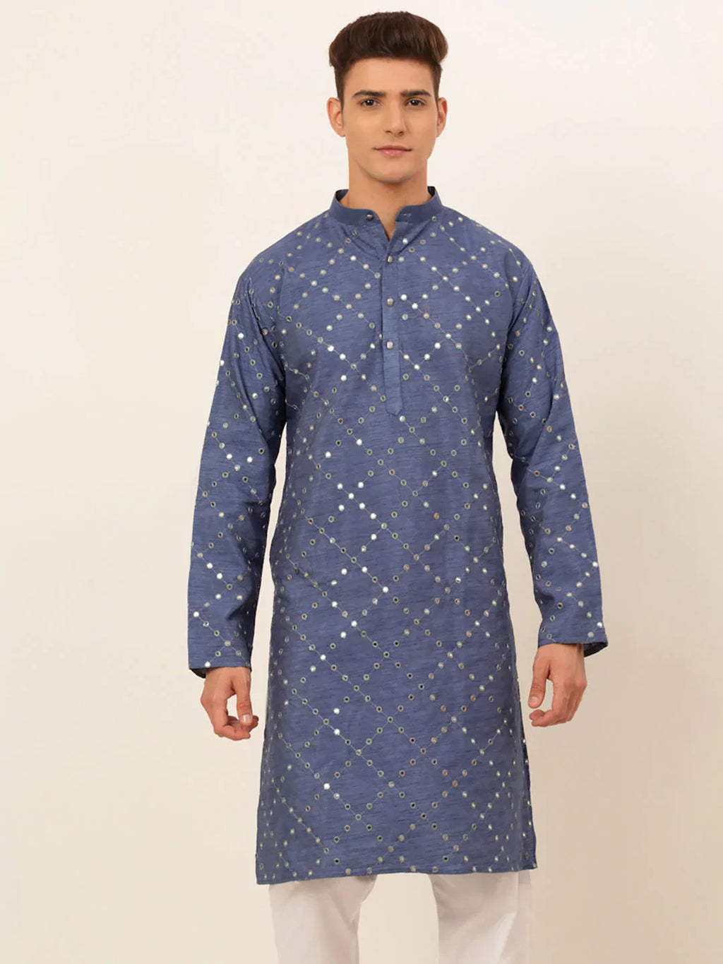 Jompers Men's Grey Mirror Work Kurta Only