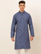 Jompers Men's Grey Mirror Work Kurta Only
