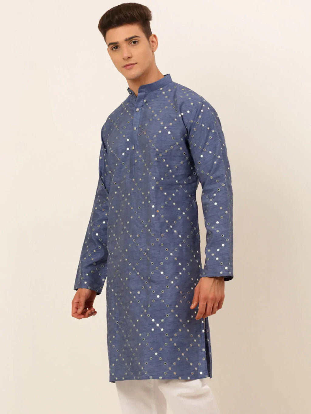 Jompers Men's Grey Mirror Work Kurta Only
