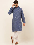 Jompers Men's Grey Mirror Work Kurta Only