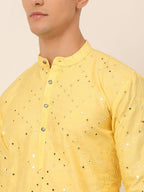 Jompers Men's Lemon Mirror Work Kurta Only