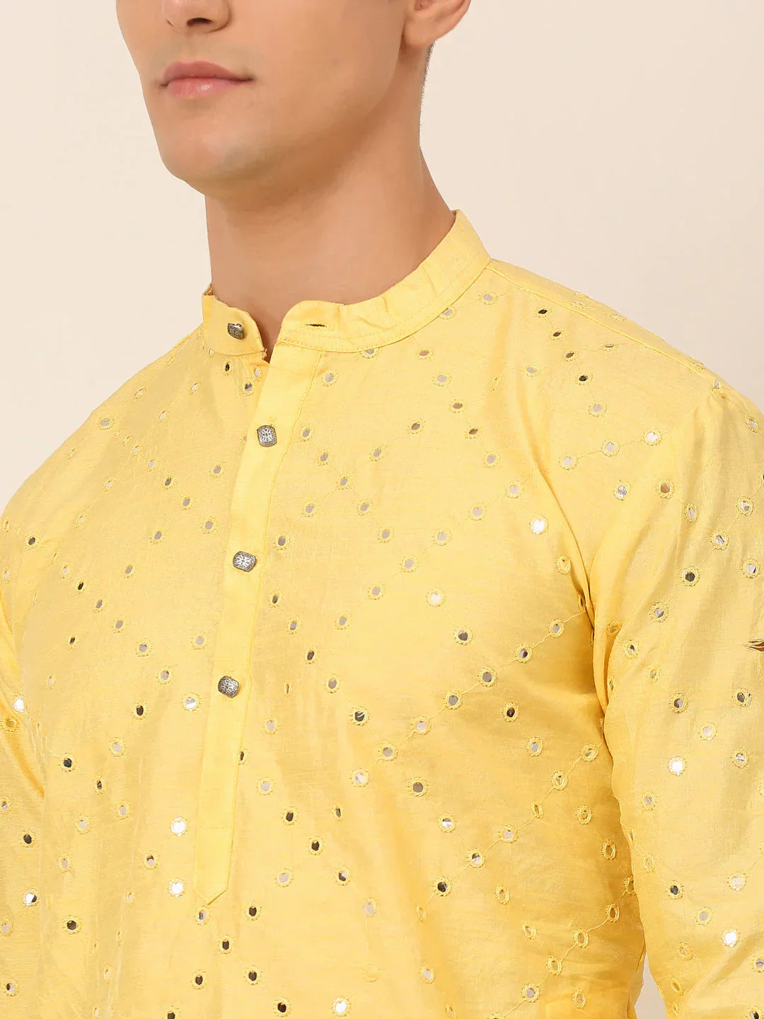 Jompers Men's Lemon Mirror Work Kurta Only