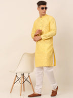 Jompers Men's Lemon Mirror Work Kurta Only