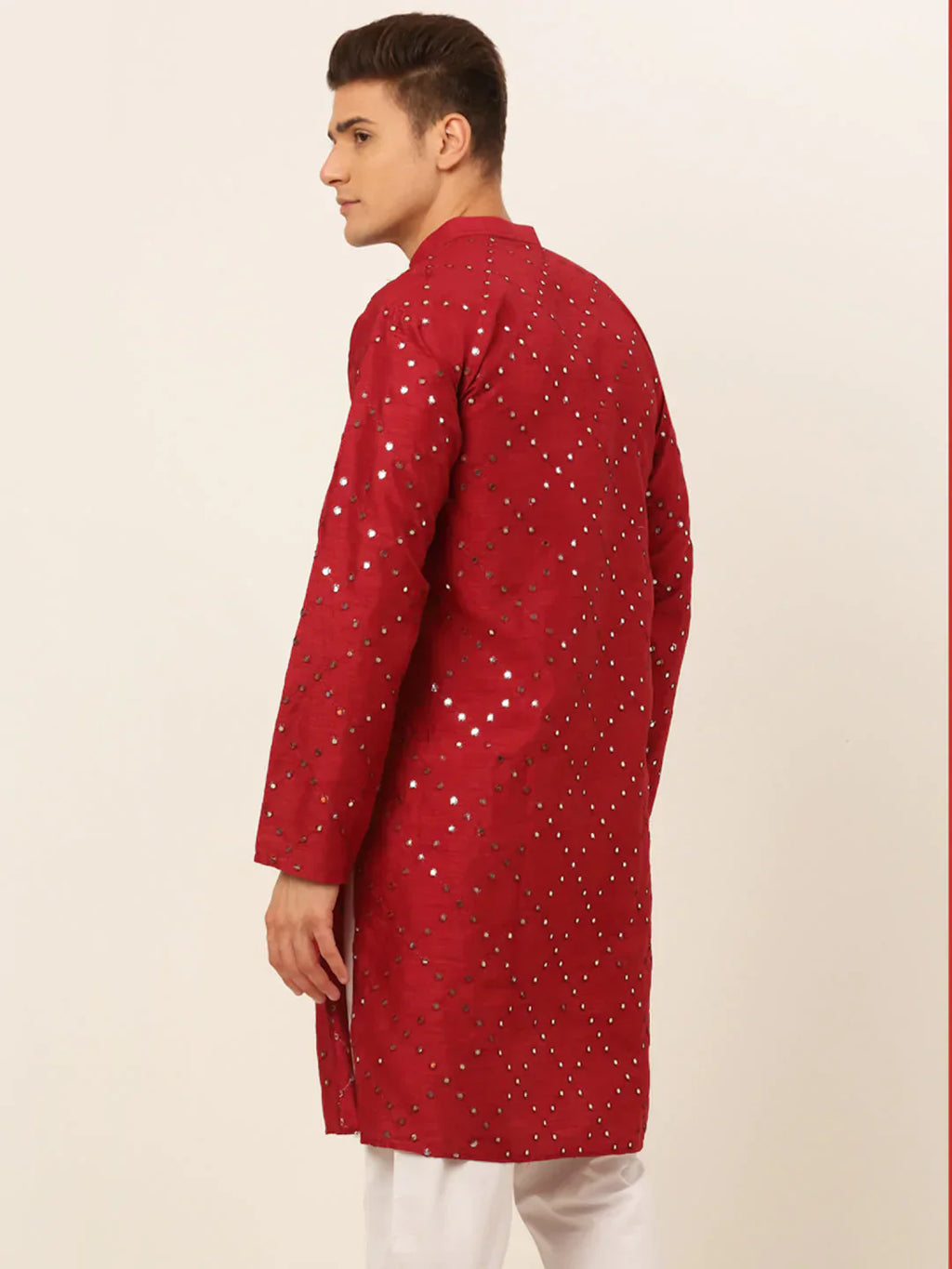 Jompers Men's Maroon Mirror Work Kurta Only