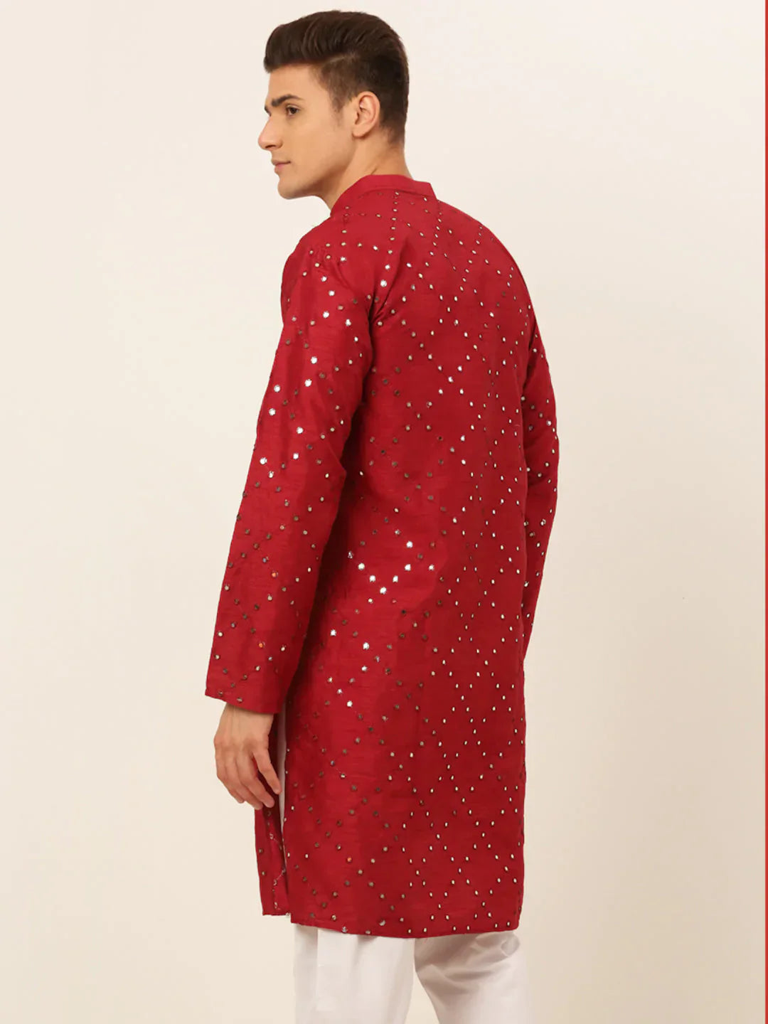 Jompers Men's Maroon Mirror Work Kurta Only