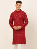 Jompers Men's Maroon Mirror Work Kurta Only