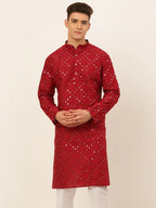 Jompers Men's Maroon Mirror Work Kurta Only