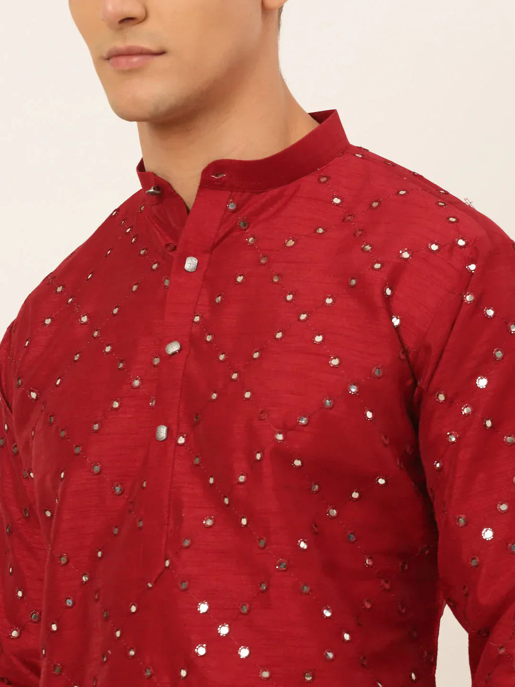 Jompers Men's Maroon Mirror Work Kurta Only