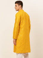 Jompers Men's Dupion Silk Embroidered Kurta - Mustard