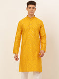 Jompers Men's Dupion Silk Embroidered Kurta - Mustard