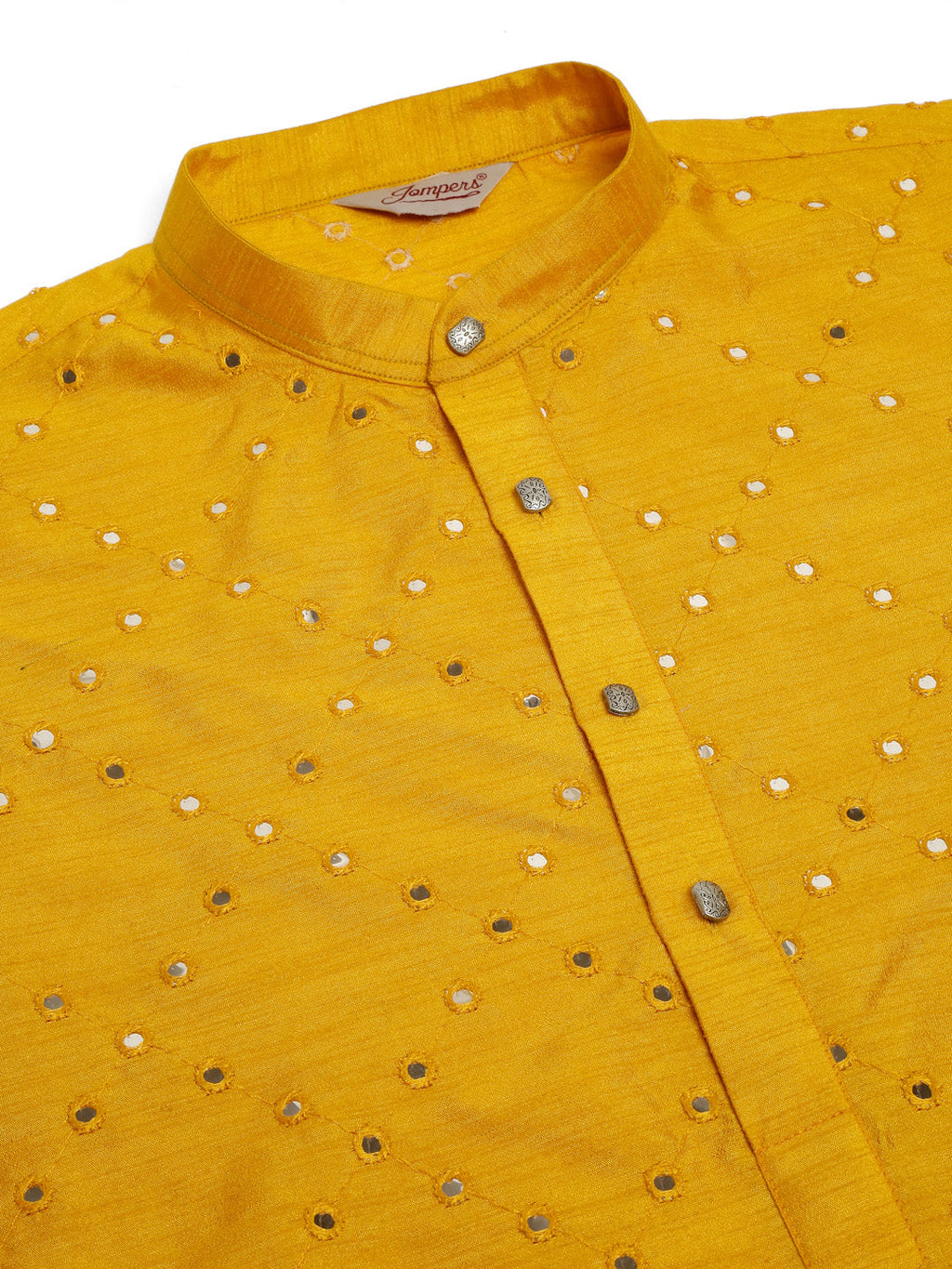Jompers Men's Dupion Silk Embroidered Kurta - Mustard