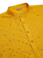 Jompers Men's Dupion Silk Embroidered Kurta - Mustard