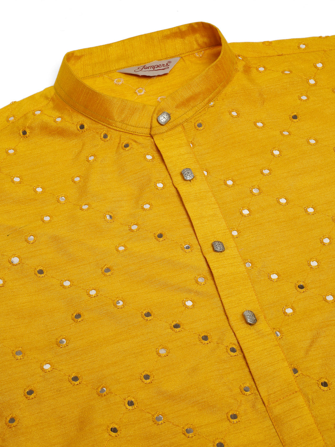 Jompers Men's Dupion Silk Embroidered Kurta - Mustard