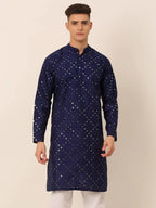 Jompers Men's Navy Blue Mirror Work Kurta Only